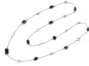 Natural Black Tourmaline White Topaz Gemstone Beaded Long <b>Chain</b> Necklace 925 Sterling <b>Silver</b> Handmade Bohemia Style Jewelry Gift - Product Image 3