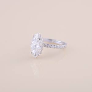 IGI Certified Marquise Cut Diamond Engagement / Wedding <b>Ring</b> <b>with</b> Pavé Band in Solid <b>925</b> Sterling <b>Silver</b> - Product Image 2