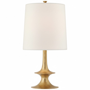 Lámpara de Mesa Moderna de Metal Latón Martillado con Pantalla de Tela Blanca, Acabado Dorado, Estilo Empire, Iluminación Contemporánea para Mesita de Noche/Escritorio - Product Image 2