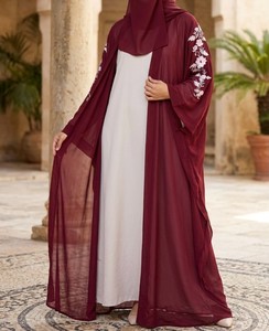 Pink Silk <b>Abaya</b> with Embroidery Work and Matching Hijab Anti-Pilling Modest Dubai Style for Muslim <b>Women</b> Wholesale - Product Image 3