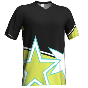 เสื้อฟุตบอลคอวีสีดำแดงลายทางที่แขนเสื้อแบบกำหนดเอง  แบบซับลิเมชั่น แห้งเร็ว ชุดฟุตบอลชาย - Product Image 1
