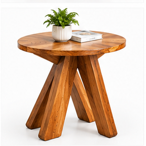 Round Teak Wood Side <b>Table</b> Natural Finish Accent End <b>Table</b> Rustic Home Decor Waterless <b>Wall</b> <b>Mount</b> for Living Room - Product Image 1