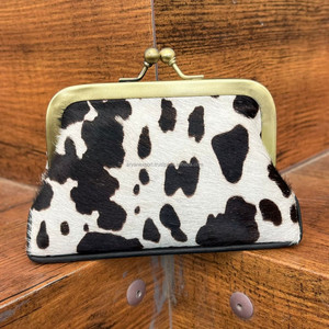 Monedero de piel auténtica con estampado de animales personalizado para mujer, Monedero de piel de vaca, monedero con hebilla, cierre de beso, novedad de 2024 - Product Image 4