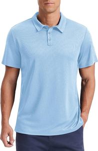 Polo à manches courtes pour homme bleu clair, couleur unie, séchage rapide, tricoté, décontracté, avec poche - Product Image 5