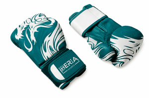 Gants de boxe IBERIA Premium Teal White, imprimé dragon, gants d'entraînement en cuir PU, logo personnalisé, équipement sportif en gros OEM - Product Image 4