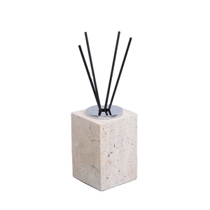Travertine marble square diffuser holder with metal ring luxury aroma diffuser block premium home <b>decor</b> modern tabletop frag - Product Image 1