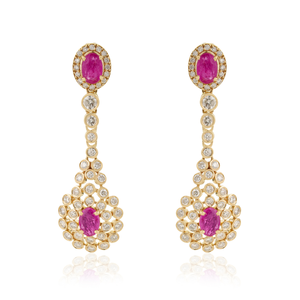 Latest Design Women's Trendy Wedding Gift Real K14 Yellow <b>Gold</b> Ruby & Diamond <b>Dangle</b> <b>Earrings</b> Precious Gemstone Jewelry Supplier - Product Image 1