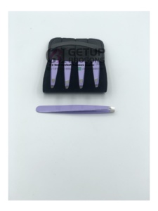 Pince à épiler professionnelle GETUP BROSONS IMPEX en acier inoxydable pour extensions de cils, à pointe fine, revêtement poudré violet, logo personnalisé - Product Image 4