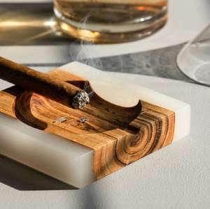 Luxury 4 Slots Wood and Whiskey Glass <b>Ashtray</b> with Drawer Home Office or Outdoor Patio Gift for Men Smoking Accessories - Product Image 5