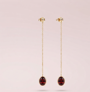 Gold Tone <b>Garnet</b> Dangle <b>Earrings</b> Oval Stone Drop Ear Jewelry for Party Wedding Gift - Product Image 1