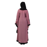 Abaya Rose Brodé Musulman avec Bordure Noire, Manches Longues, Longueur Midi, Extensible dans les Quatre Sens, Respirant, pour Femme, Style Moyen-Orient, Usage Quotidien