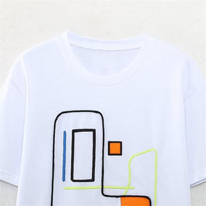 <b>Women's</b> <b>White</b> <b>Short</b> <b>Sleeve</b> T-<b>Shirt</b> Geometric Embroidery Crew Neck Loose Fit 100% Cotton Minimalist Style All Seasons - Product Image 4