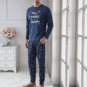 Ensembles de pyjamas 100% coton pour hommes Ensemble de nuit en jersey tricoté à col imprimé unique Vêtements de nuit en tissu éponge Lot de 2 - Product Image 3