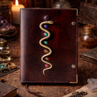 NEW ERA Carnet à feuilles mobiles en cuir gaufré serpent fait main, avec 7 pierres des chakras - Grimoire vierge vintage, carnet métaphysique 80 pages