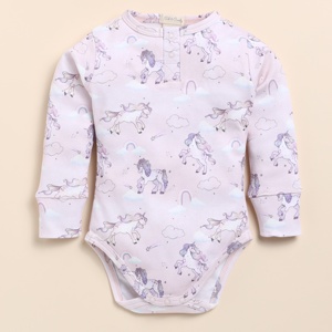 Premium Quality Organic Bamboo Elastane Long Sleeve Bodysuits Unicorn Print - Product Image 2