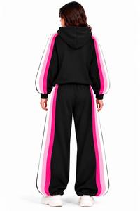 Conjunto Deportivo de 2 Piezas para Mujer, Color Negro, 100% Algodón, Invierno, Sudadera con Capucha y Pantalones Anchos con Cordón y Rayas Laterales - Product Image 2