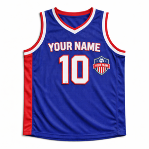 ผู้ผลิตเสื้อบาสเก็ตบอลแบบ OEM ตามสั่ง เนื้อผ้าโพลีเอสเตอร์ 100% แห้งเร็ว ระบายอากาศได้ดี สกรีนชื่อและหมายเลขผู้เล่นตามแบบที่กำหนด - Product Image 1