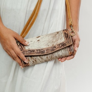 Newest Western Tooled Leather <b>Wallet</b> Cowhide Leather <b>Wallet</b> With Crossbody Strap Women's Everyday Shoulder Leather Purse Clutch - Product Image 2