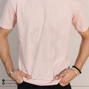 T-shirt pour homme à manches courtes, col rond, rose clair, coupe classique, couleur unie, en coton tricoté, style décontracté - Product Image 3