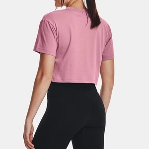 Women Pink Cropped T-Shirt Crew Neck Short Sleeve Solid Color Cotton Custom Logo Casual Jersey Fit Spring Summer Regular Fit - Product Image 6