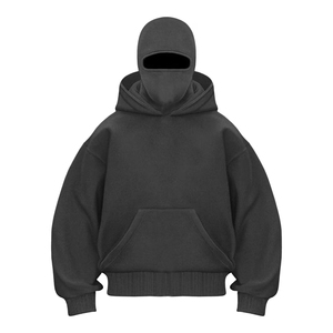 Sweat à capuche balaclava surdimensionné et épais, personnalisé OEM, avec impression par transfert thermique hivernale, fermeture éclair, double capuche et masque ninja style streetwear - Product Image 6