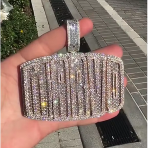 Colgante de Letra con Moissanita Brillante, Plata de Ley 925, Letra Inicial con Incrustaciones de Moissanita, Estilo Hiphop, Personalizado - Product Image 1