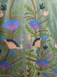 <b>Womens</b> Green Velvet Breathable Woven Floral <b>Embroidered</b> <b>Jacket</b> with Striped Lining Handmade Boho Outerwear - Product Image 6