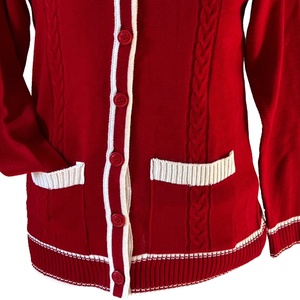 Cárdigan de Punto Rojo con Cuello en V para Mujer, Manga Larga, Ribete en Contraste, Bolsillos, Bordado Delta Sigma Theta, Estilo Clásico, para Todas las Temporadas - Product Image 4