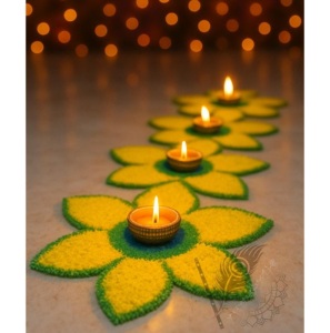 Juego de 6 tapetes Rangoli lavables de primera calidad, hechos a mano con hilo de plumas, decoración festiva para la entrada del hogar, Diwali, Ganesh Chaturthi - Product Image 2