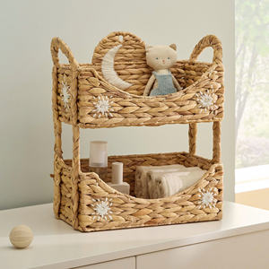 Organizador de 2 Niveles de Jacinto de Agua Tejido a Mano, Estilo Noche Estrellada, para Artículos Esenciales de Cuidado Infantil - Product Image 1