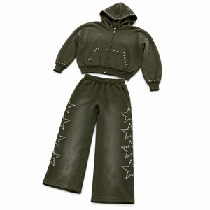 Survêtement de jogging vintage OEM personnalisé, délavé à l'acide, avec strass, coupe ample évasée et fermeture éclair - Product Image 6