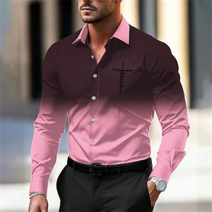 Chemise décontractée pour homme à manches longues, nouveau design élégant, imprimé par transfert thermique, en twill de polyester et coton, chemise personnalisée - Product Image 1