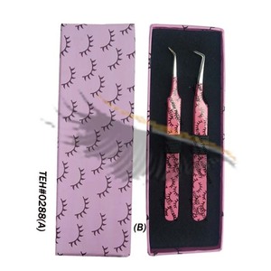 Pince à épiler antistatique en acier inoxydable à pointe en fibre, forme en L à 45 degrés, rose, pour extensions de cils, colorée, marque privée - Product Image 6