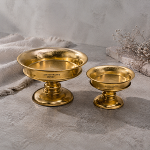 Elegant Pedestal Metal Flower Bowl <b>Set</b> Vintage Gold Centerpiece Risers Handcrafted Decorative Urn for Tabletop Deco for Weddings - Product Image 1