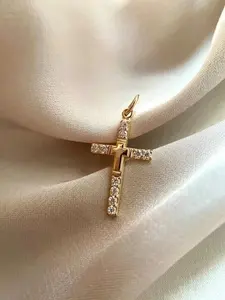 Collier pendentif croix en moissanite taille brillant de luxe, en argent sterling 925 plaqué or jaune, bijoux religieux hip-hop pour - Product Image 3