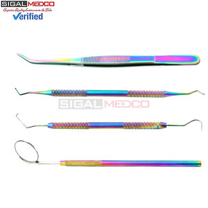 4 Pcs Multi Rainbow Dental Hygiene Plaque Remover Set Scaler Explorer Excavator Mouth Mirror Tweezer Plier Medic Instruments - Product Image 3