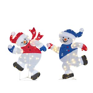 Ensemble de 2 bonhommes de neige lumineux 3D pour décorations de Noël, pré-éclairés avec 120 lumières LED blanc chaud, indice de protection IP67, décorations de Noël pour l'extérieur - Product Image 2