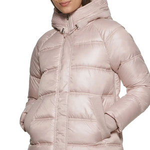 Women's Hooded <b>Quilted</b> Puffer Jacket Solid Color Full Sleeve Zipper Closure <b>Winter</b> Wear Top Selling Women's Puffer Jacket - Product Image 6