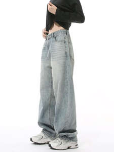 Baggy Jeans For Unisex Relaxed Fit Wide Leg <b>Denim</b> <b>Trousers</b> Casual Daily Wear - Product Image 2