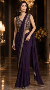 <b>Maroon</b> Silk <b>Saree</b> With Gold Embroidery Blouse Wedding Traditional Indian Women's Floor-Length Sari Regular Fit - Product Image 2