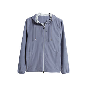 Veste coupe-vent à capuche pour homme, design professionnel, col fin, impression personnalisée sur le devant, style streetwear, polyester durable - Product Image 3