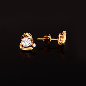 Boucles d'oreilles clous rondes couleur or 14 carats, imitation diamant à quatre griffes, bijoux d'oreille pour femme, cadeau de fête - Product Image 4