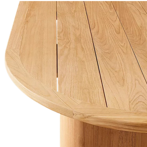 Contemporary Oval Outdoor <b>Dining</b> <b>Table</b> Premium Teak Thick and Sturdy Base Slatted Top Scandinavian Style Commercial Furniture - Product Image 3