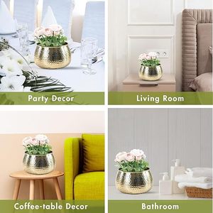 Moderno Florero de Metal Dorado con Planta Artificial de Monstera y Orquídea para Decoración de Interiores de Escritorio - Product Image 3
