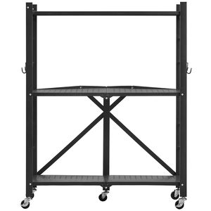 Scaffale Pieghevole a 3 Ripiani 28L X 13P X 36A Pollici, 5 Ruote, Scaffalatura in Metallo, Nessun Montaggio Richiesto, Organizzatore - Product Image 1