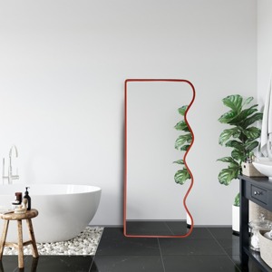 Miroir sur pied abstrait contemporain avec cadre rouge, miroir pleine longueur unique, parfait pour la salle de bain, le salon et la décoration de studio - Product Image 6