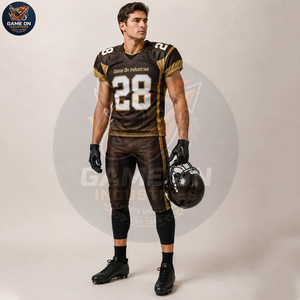 Team Wear Customized OEM ODM Service American Football Uniform Set Brown Gold Polyester Jersey & Padded Pants With Custom Logo - Product Image 4