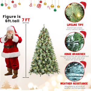 Albero di Natale Artificiale Pre-Illuminato di 2,13 m con 400 Luci LED, 1348 Punte Realistiche in PVC/Pino e Pigne - Product Image 2