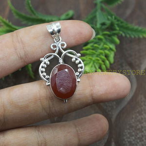 Colgante de Piedra Preciosa Cornalina Natural, Plata de Ley 925, Hecho a Mano, Ovalado, Facetado, Collar con Colgante de Cornalina, Joyería Artesanal Vintage - Product Image 5