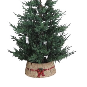 Collar para árbol de Navidad de junco marino natural, falda para árbol con lazo de cuadros Buffalo, cesta, decoración rústica para el hogar en Navidad - Product Image 2
